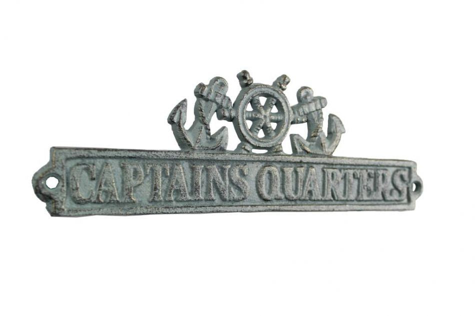 Antique Bronze Cast Iron Captains Quarters Sign with Ship Wheel and Anchors 9""