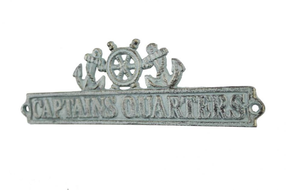 Antique Bronze Cast Iron Captains Quarters Sign with Ship Wheel and Anchors 9""