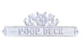 Whitewashed Cast Iron Poop Deck Sign with Ship Wheel and Anchors 9""
