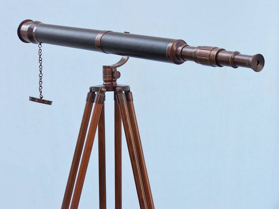 Floor Standing Antique Copper With Leather Galileo Telescope 65""
