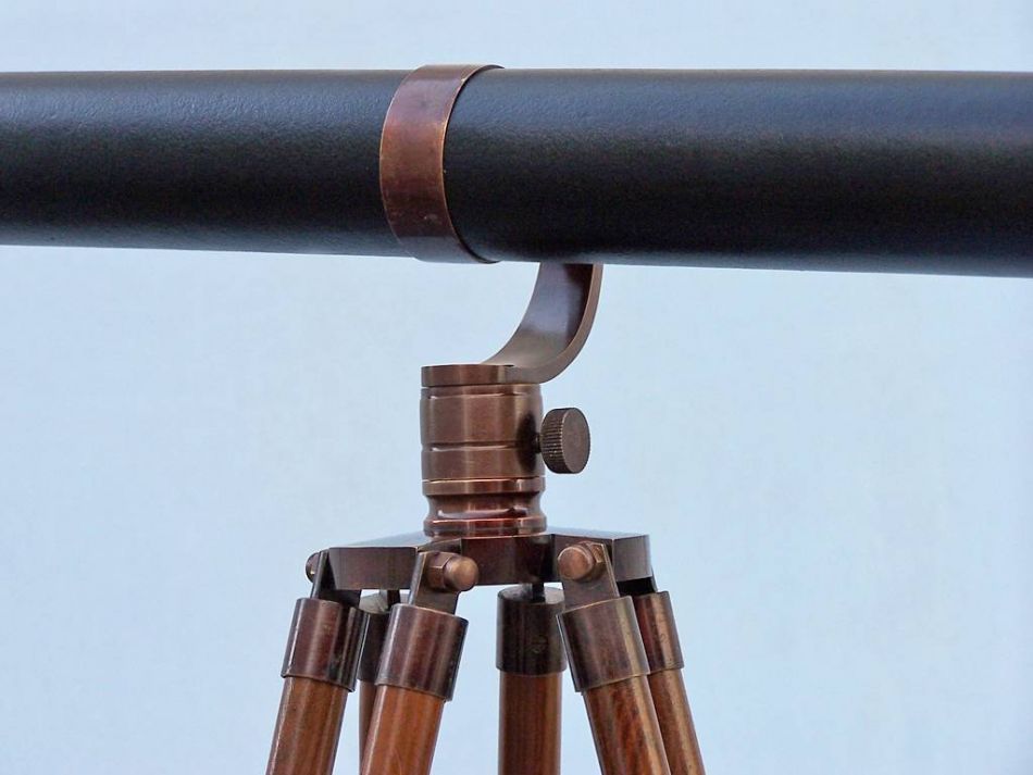 Floor Standing Antique Copper With Leather Galileo Telescope 65""
