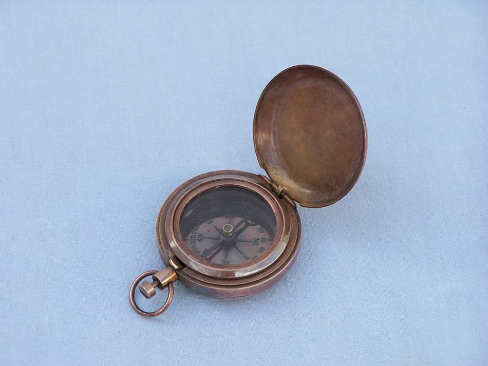 Antique Copper Anchor Scout's Push Button Compass 2""