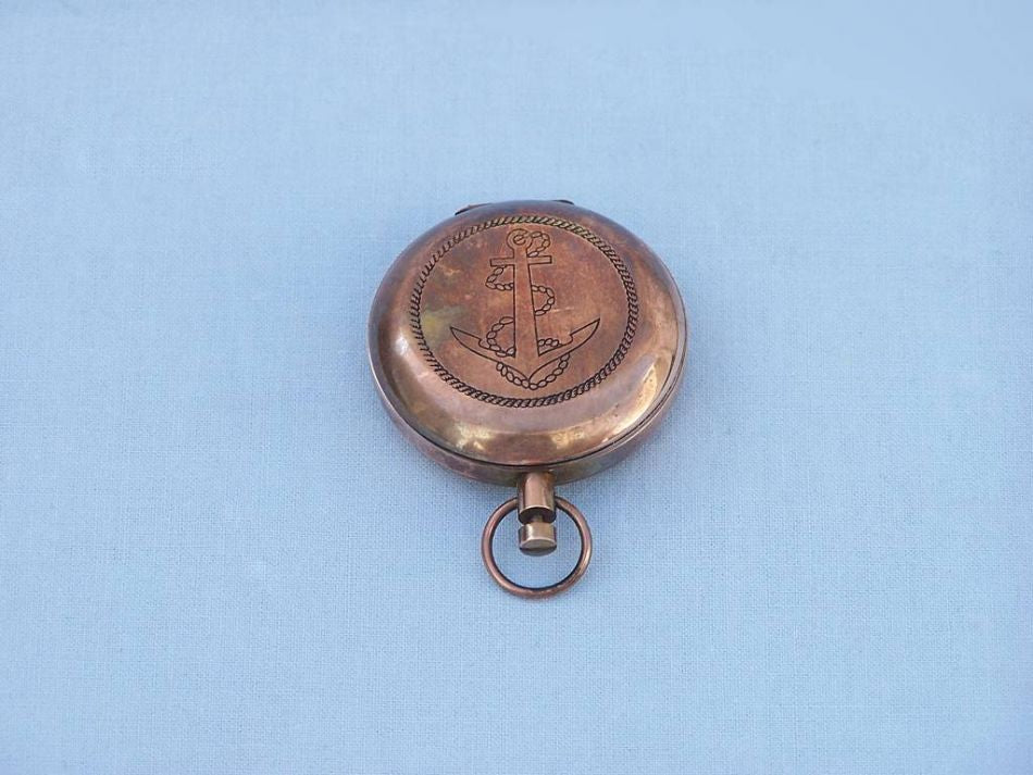 Antique Copper Anchor Scout's Push Button Compass 2""