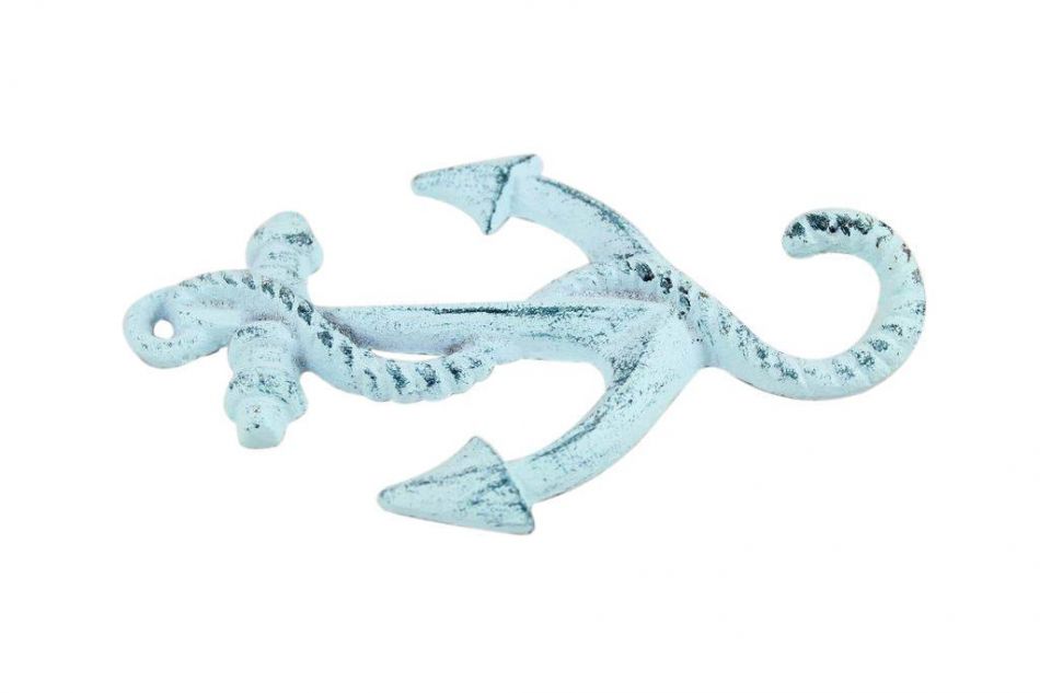 Dark Blue Whitewashed Cast Iron Anchor Hook 5""