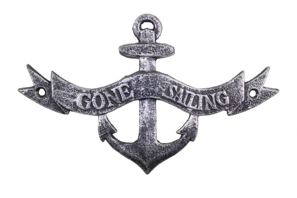 Antique Silver Cast Iron Gone Sailing Anchor Sign 8""