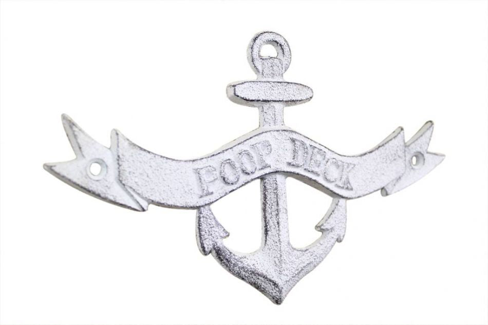 Whitewashed Cast Iron Poop Deck Anchor Sign 8""