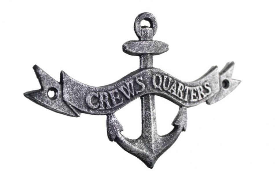 Antique Silver Cast Iron Crews Quarters Anchor Sign 8""