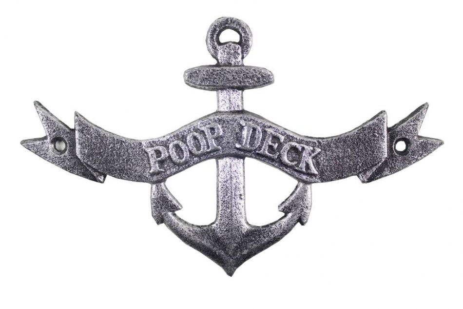 Antique Silver Cast Iron Poop Deck Anchor Sign 8""