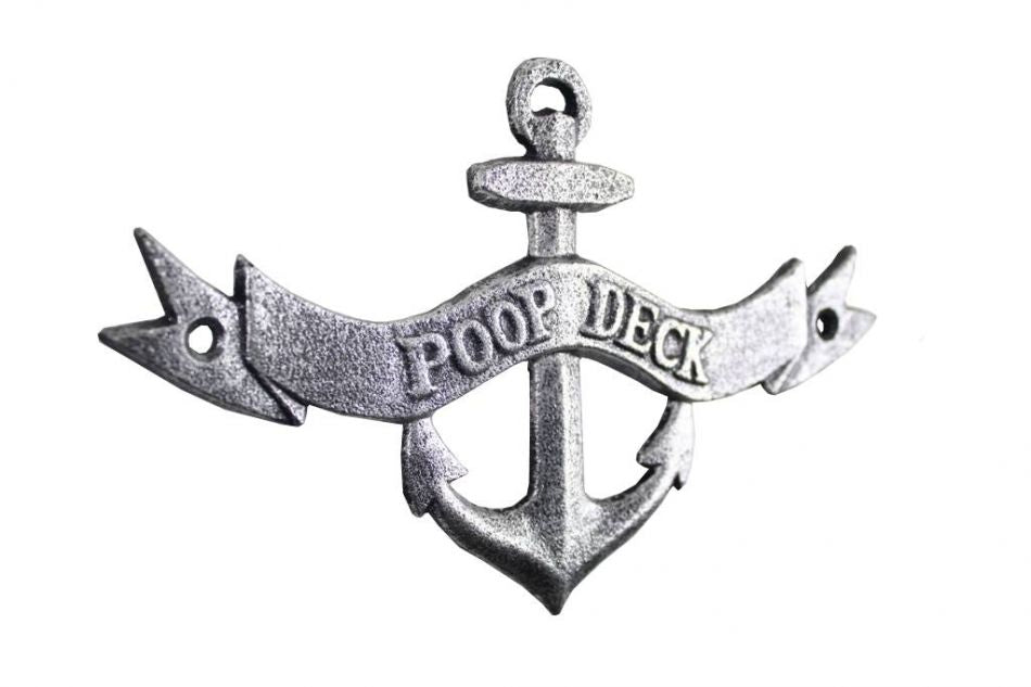 Antique Silver Cast Iron Poop Deck Anchor Sign 8""