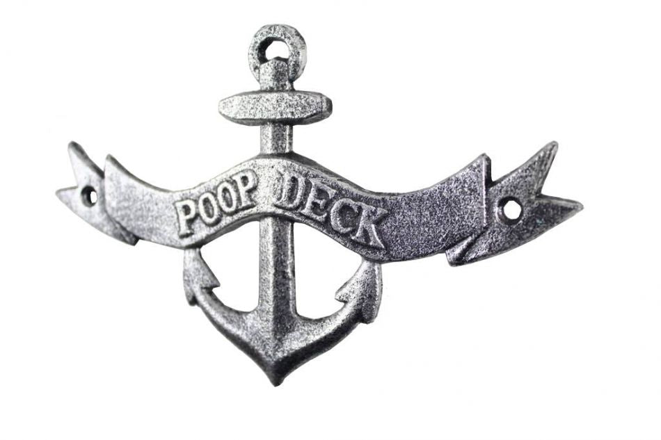 Antique Silver Cast Iron Poop Deck Anchor Sign 8""