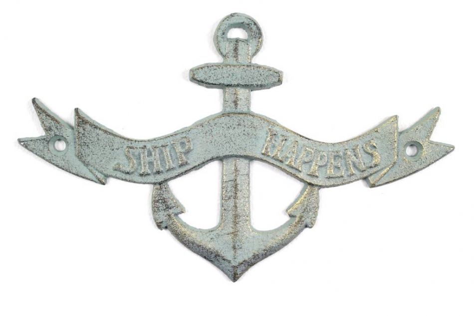 Antique Bronze Cast Iron Ship Happens Anchor Sign 8""