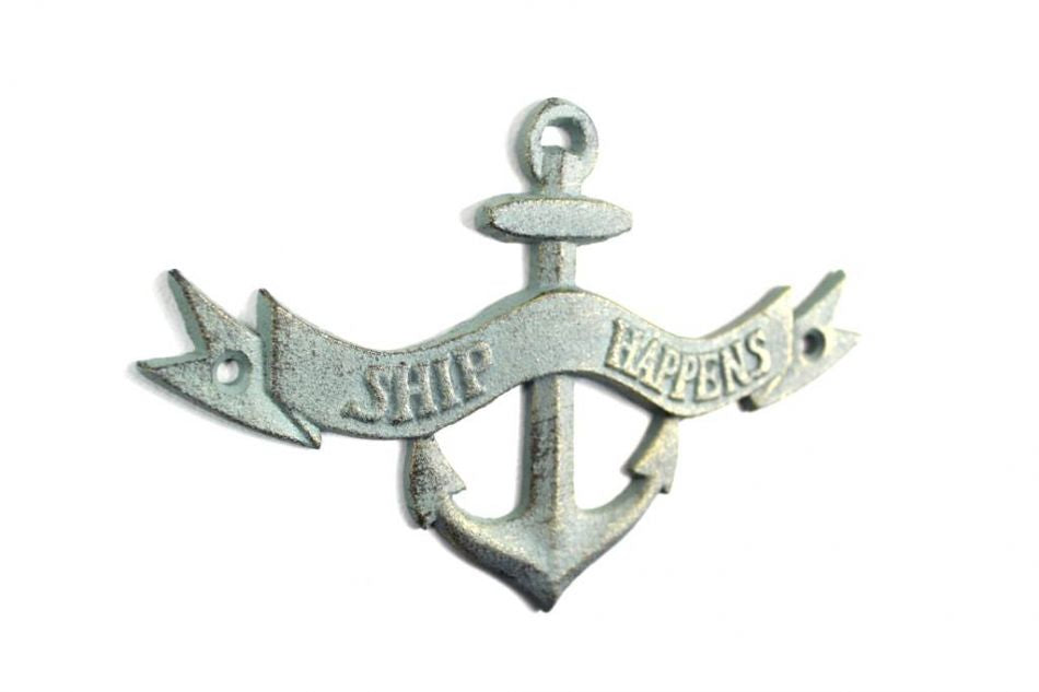Antique Bronze Cast Iron Ship Happens Anchor Sign 8""