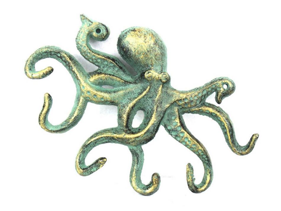 Antique Bronze Cast Iron Octopus Hook 11""