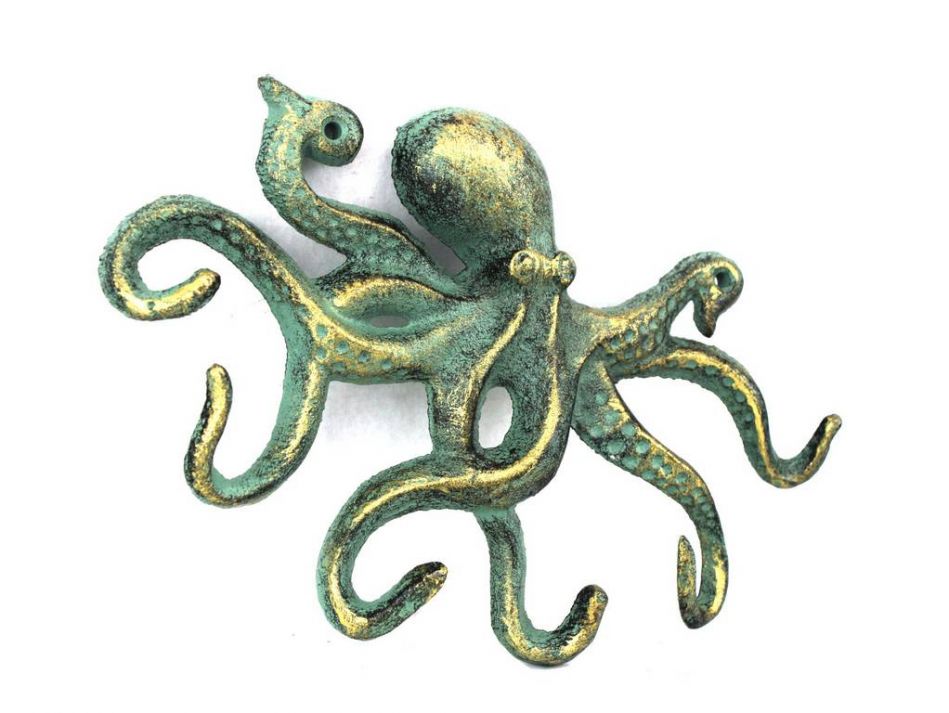 Antique Bronze Cast Iron Octopus Hook 11""