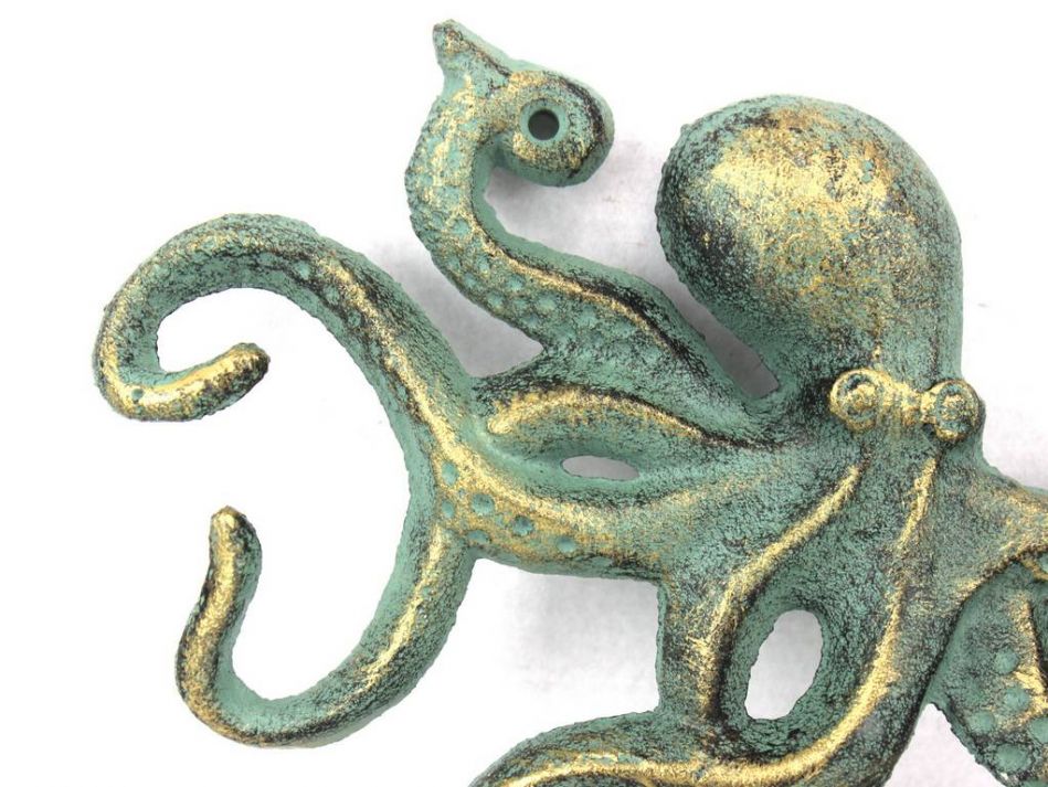 Antique Bronze Cast Iron Octopus Hook 11""