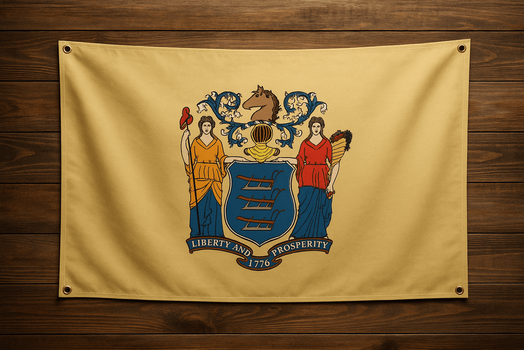 New Jersey Flag with Grommets Along the Edges for Wall Hanging - PhishStones Products