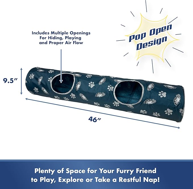 NFL Philadelphia Eagles Cat Tunnel Tube Toy with Plush Football Catnip and Feathers Collapsible Tunnel for Cats to Play, Peek and Hide, Sporty & Fun Cat Tunnel Toy with Team Logo All - Over Design! - PhishStones Products