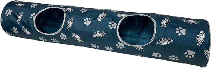 NFL Philadelphia Eagles Cat Tunnel Tube Toy with Plush Football Catnip and Feathers Collapsible Tunnel for Cats to Play, Peek and Hide, Sporty & Fun Cat Tunnel Toy with Team Logo All - Over Design! - PhishStones Products