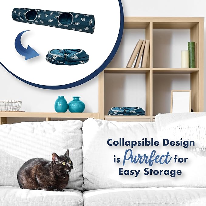 NFL Philadelphia Eagles Cat Tunnel Tube Toy with Plush Football Catnip and Feathers Collapsible Tunnel for Cats to Play, Peek and Hide, Sporty & Fun Cat Tunnel Toy with Team Logo All - Over Design! - PhishStones Products
