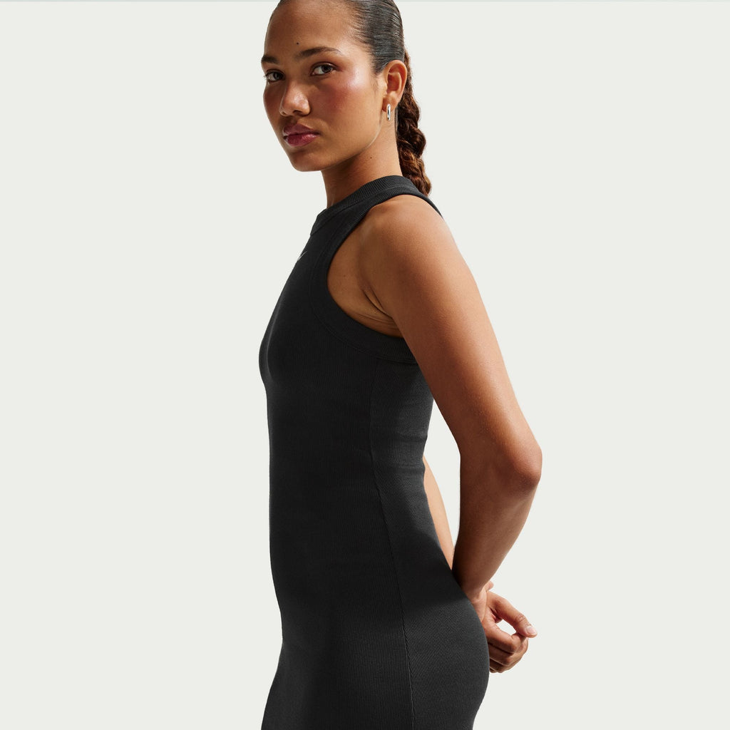 Nike Womens Chill Knit Tight Ribbed Tank Dress - Black - PhishStones Products