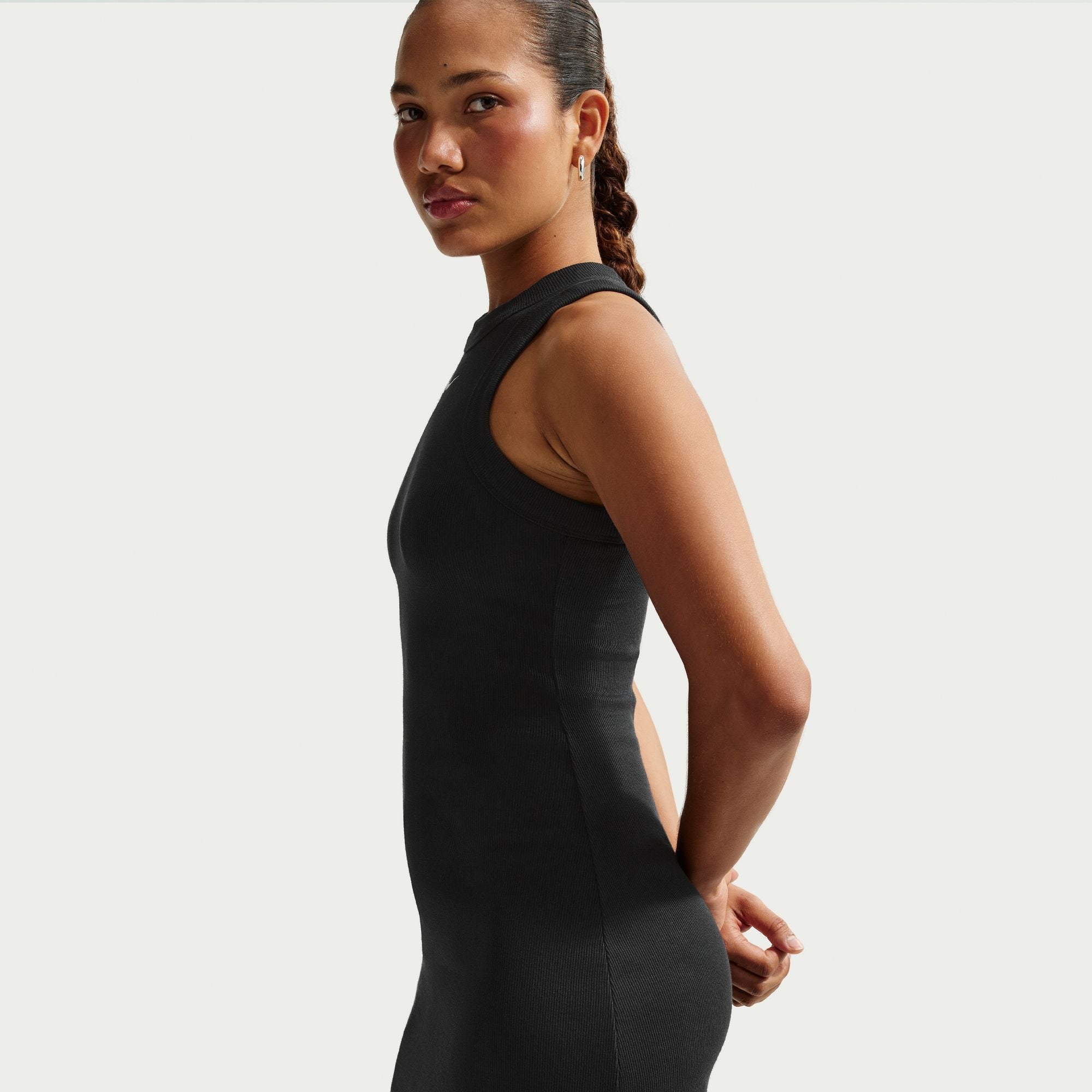 Nike Womens Chill Knit Tight Ribbed Tank Dress - Black - PhishStones Products
