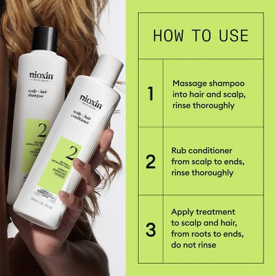 Nioxin System 2 Hair Thickening Natural & Untreated Hair Shampoo & Conditioner Kit 3ct - New - PhishStones Products