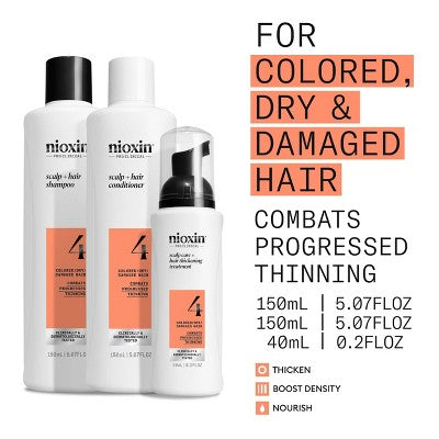 Nioxin System 4 Hair Thickening Colored & Damaged Hair Shampoo & Conditioner Kit 3ct - New - PhishStones Products