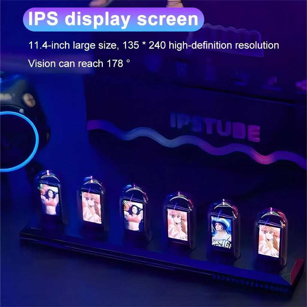 Nixie - Style IPS Tube Clock — RGB LED Night Light, Smart App & Wi‑Fi Control, DIY Display, Weather & Photo Album for Bedroom - PhishStones Products