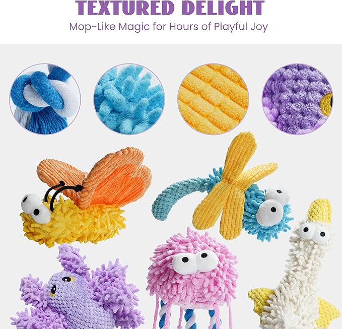Nocciola Plush Squeaky Dog Toys, Cute Durable Stuffed Crinkle Puppy Pet Chew Toys for Large Medium Small Dogs - Dragonfly - PhishStones Products