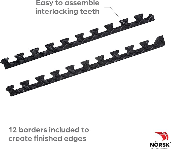 Norsk Foam Floor Gym Mats with Interlocking Tiles, .47" Thick, 24"x24", 24 - Pack, 96 Square Feet, Diamond Plate Design, Black - PhishStones Products