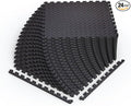 Norsk Foam Floor Gym Mats with Interlocking Tiles, .47" Thick, 24"x24", 24 - Pack, 96 Square Feet, Diamond Plate Design, Black - PhishStones Products