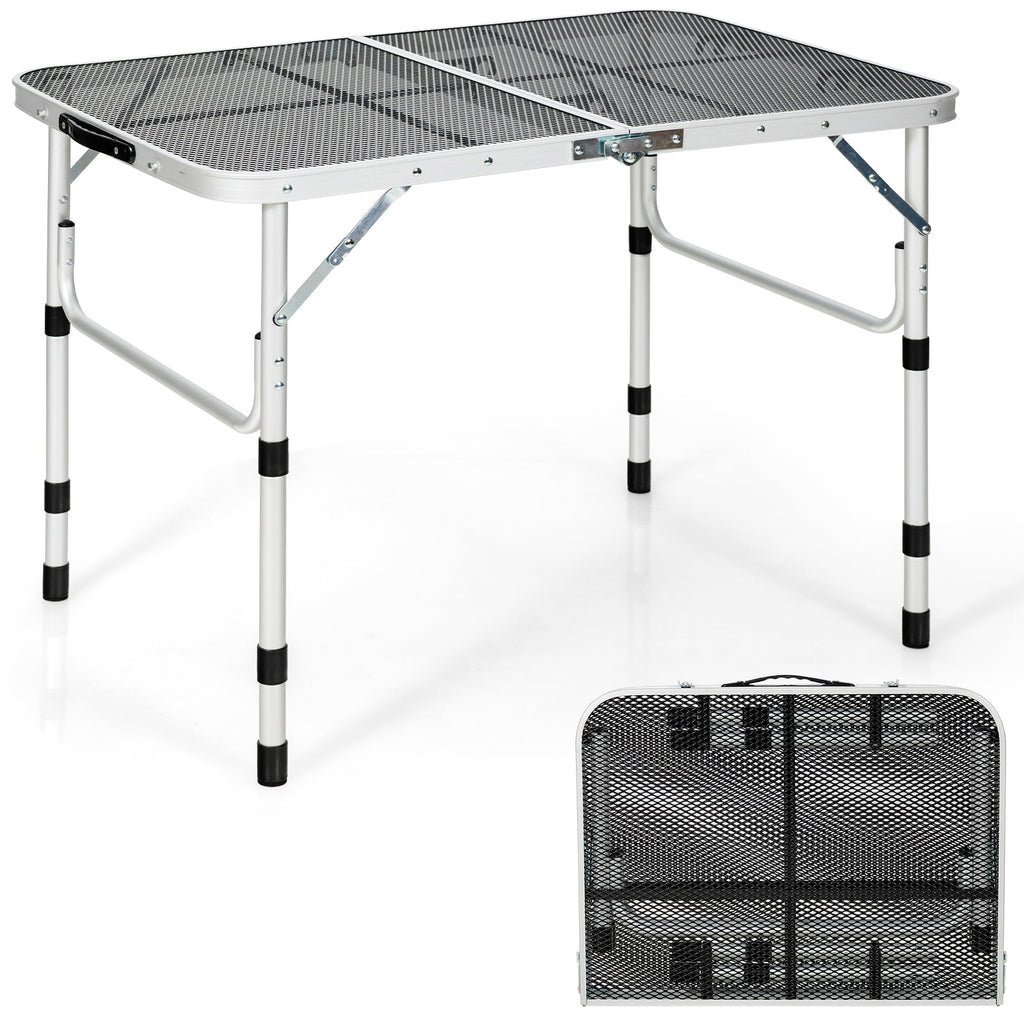 Aluminum Grill Table with Iron Mesh Top-Silver