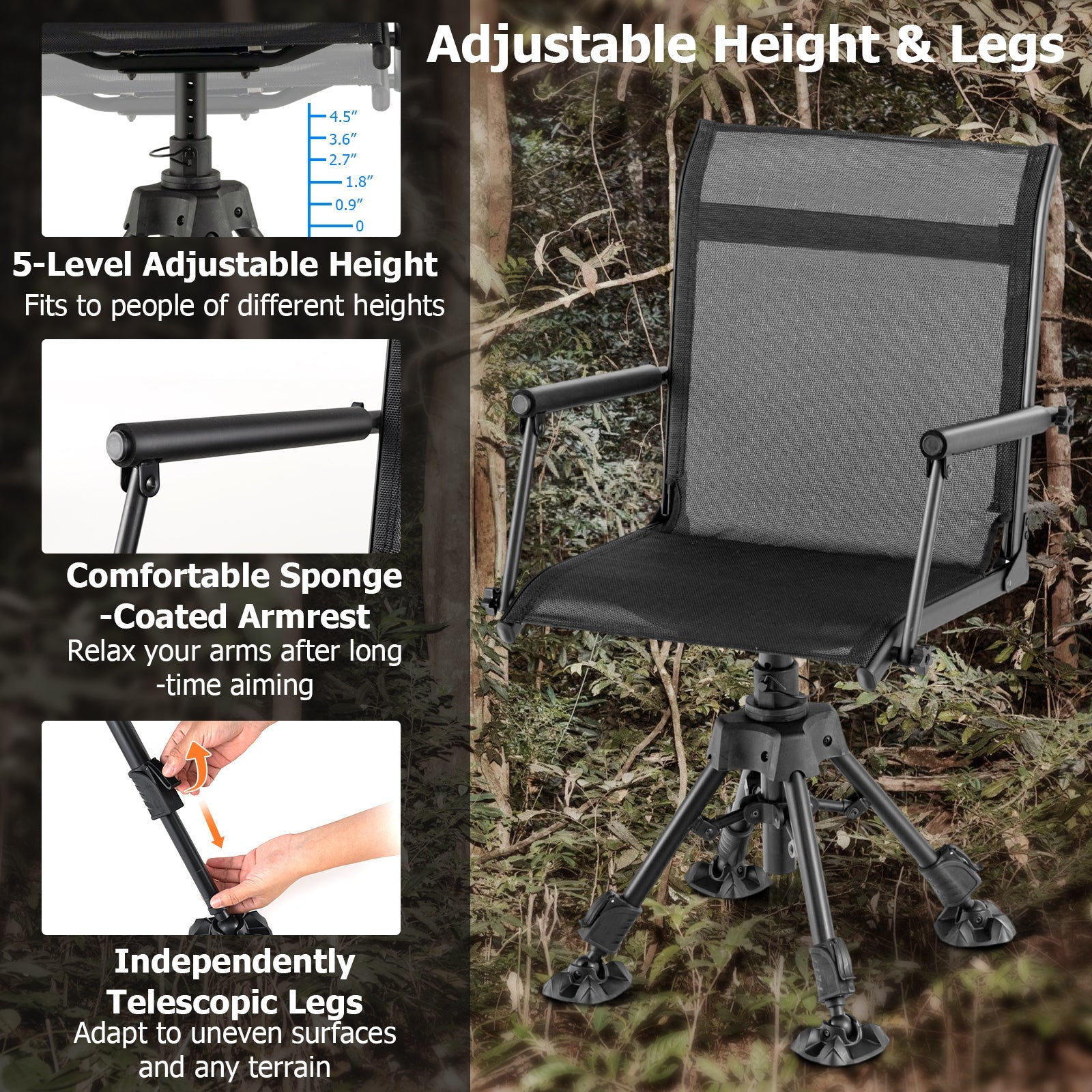 Folding Swivel Patio Chair with 4 Adjustable Leg