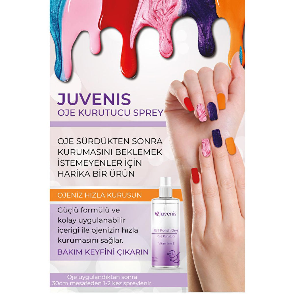 Juvenis Nail Dryer Spray 100ml - Quick Drying, Vitamin E Enriched, Non-Dulling for Nail Polish