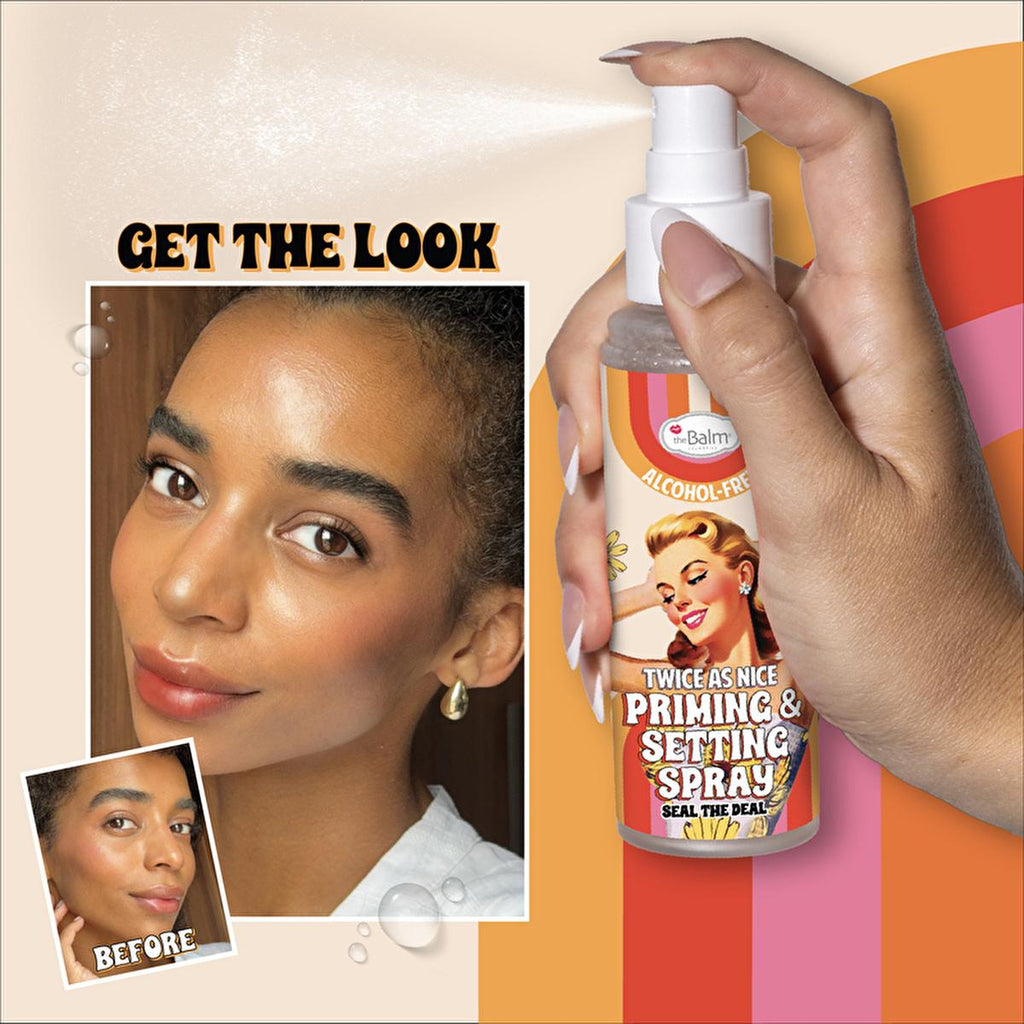 theBalm Twice as Nice: Makeup Setting Spray & Primer - Alcohol-Free, Vitamin B5 & Caffeine - Long Lasting, Flawless Finish