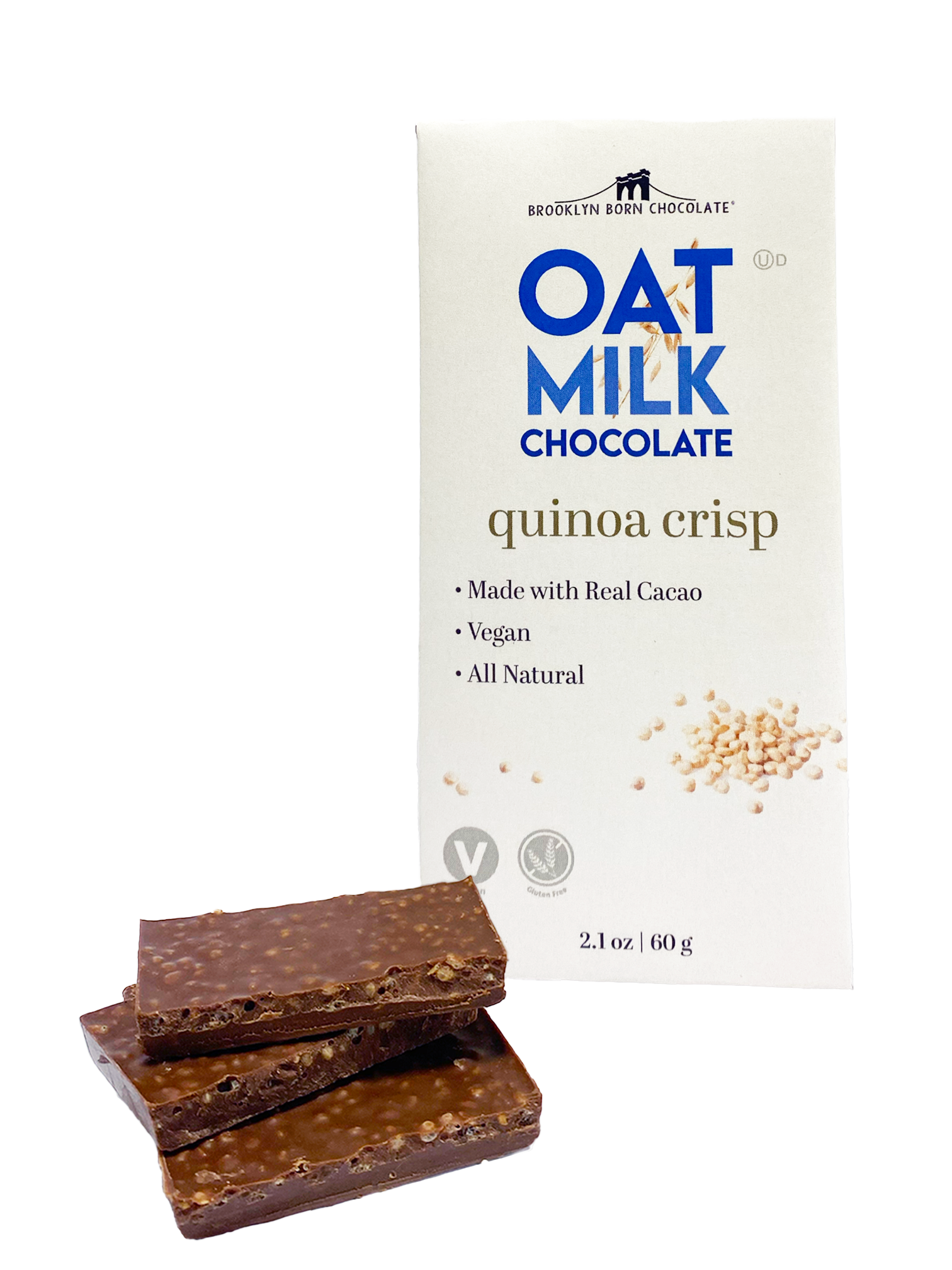 Brooklyn Born Chocolate - Choc Quinoa Crisp Oat Milk Bar, 2.1 oz (Pack of 12) - Kosher Wheat-Free Snack