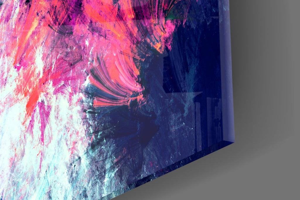 Teal Pink Feathered Splash Glass Wall Art