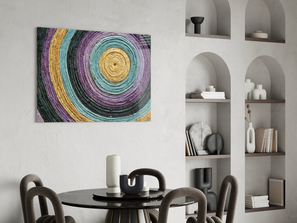 Purple Teal Coiled Rope Spiral Glass Wall Art