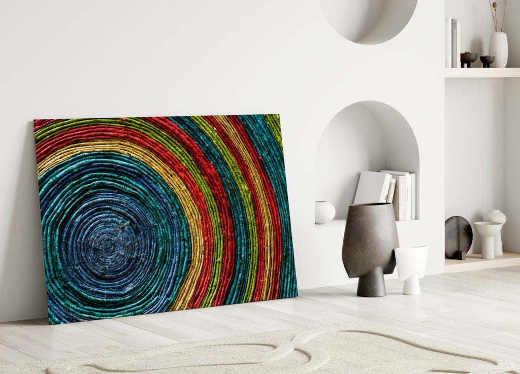 Rainbow Woven Rings Spiral Glass Wall Art