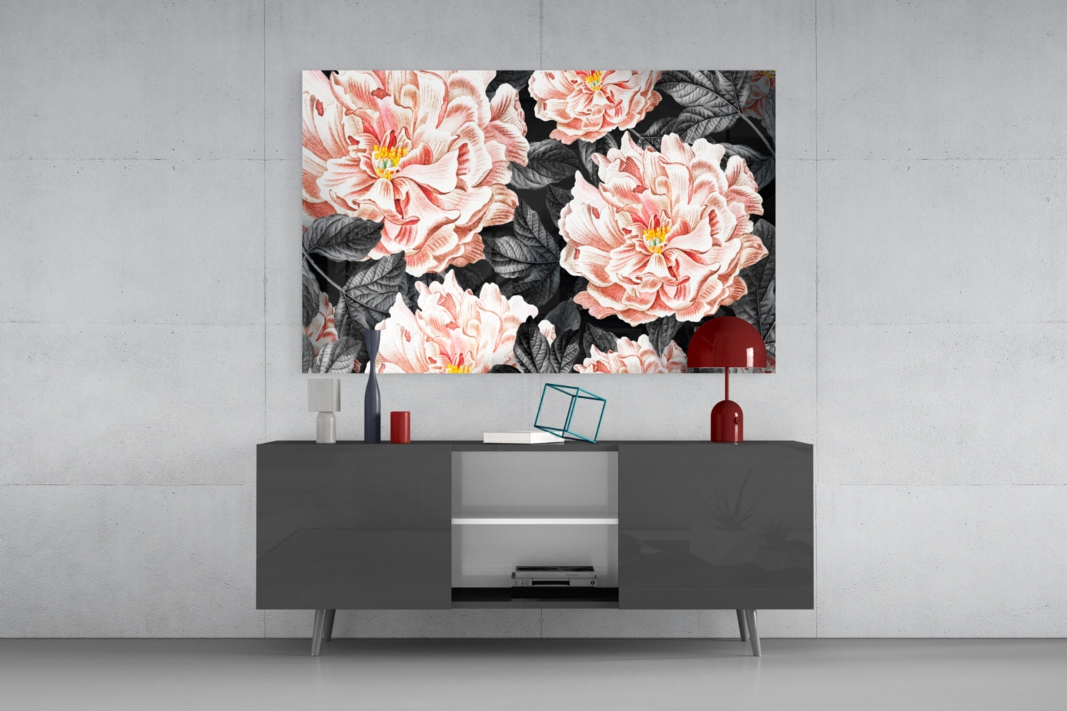 Coral Peony Vintage Pattern Glass Wall Art
