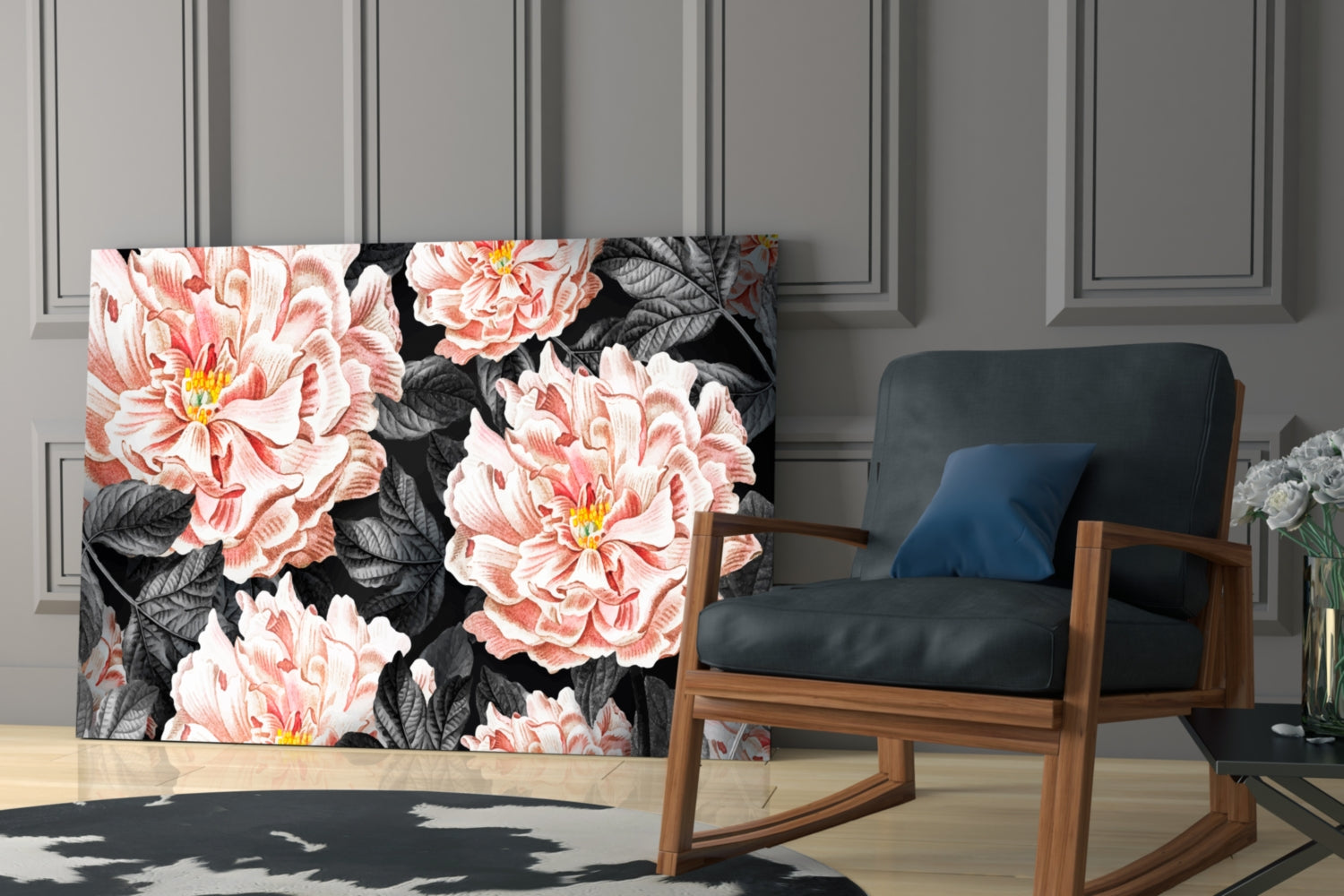 Coral Peony Vintage Pattern Glass Wall Art