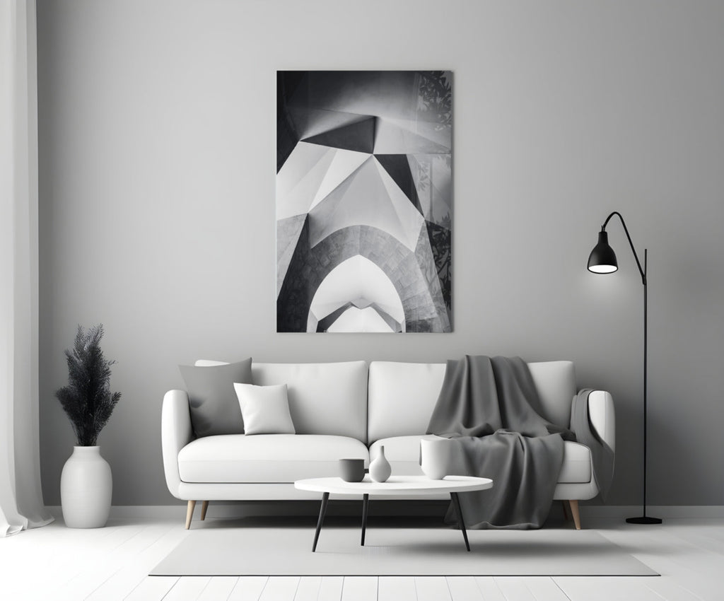 Faceted White Vault Ceiling Glass Wall Art