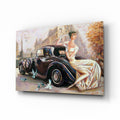 Ivory Gown Lady Black Classic Car Glass Wall Art