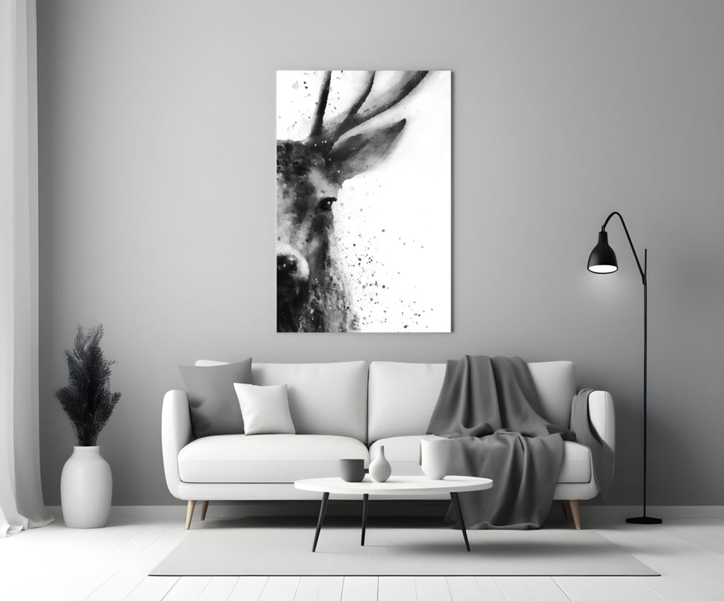 Watercolor Ink Deer Splatter Glass Wall Art