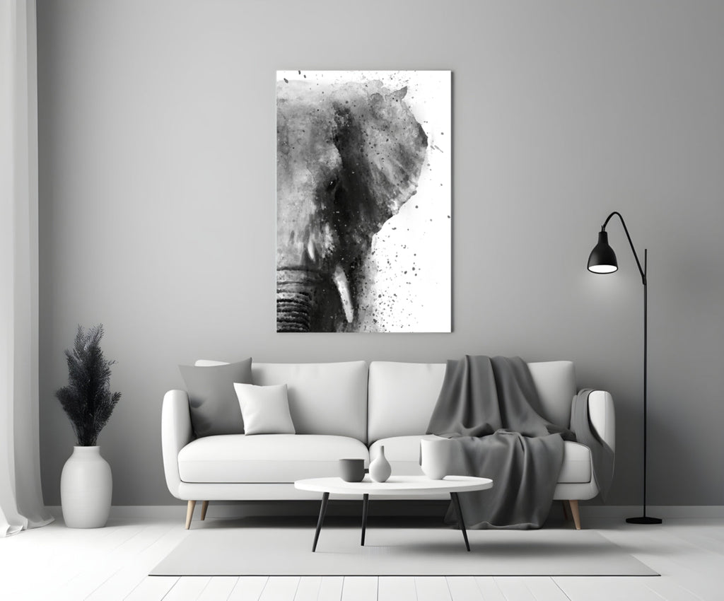 Ink Splatter Elephant Head Glass Wall Art
