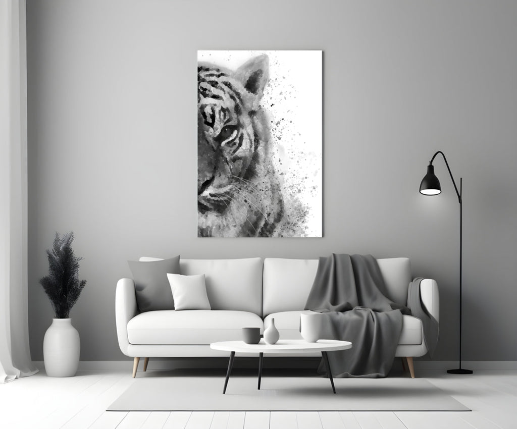 Ink Splatter Tiger Head Glass Wall Art