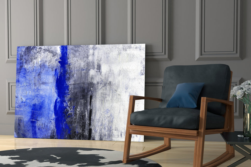 Cobalt Blue Stripe Gray Glass Wall Art