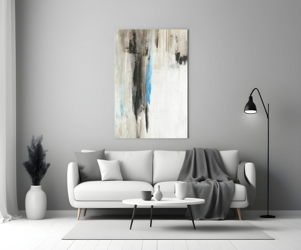 Turquoise Accent Neutral Drip Glass Wall Art