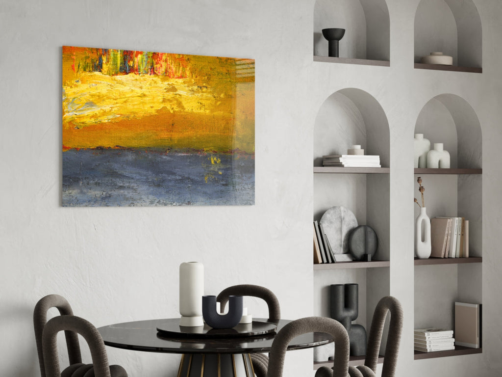 Golden Field Blue Horizon Glass Wall Art