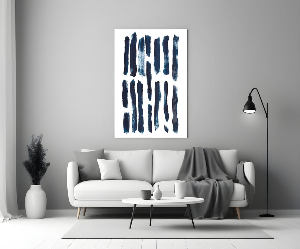 Vertical Navy Brush Bars Glass Wall Art